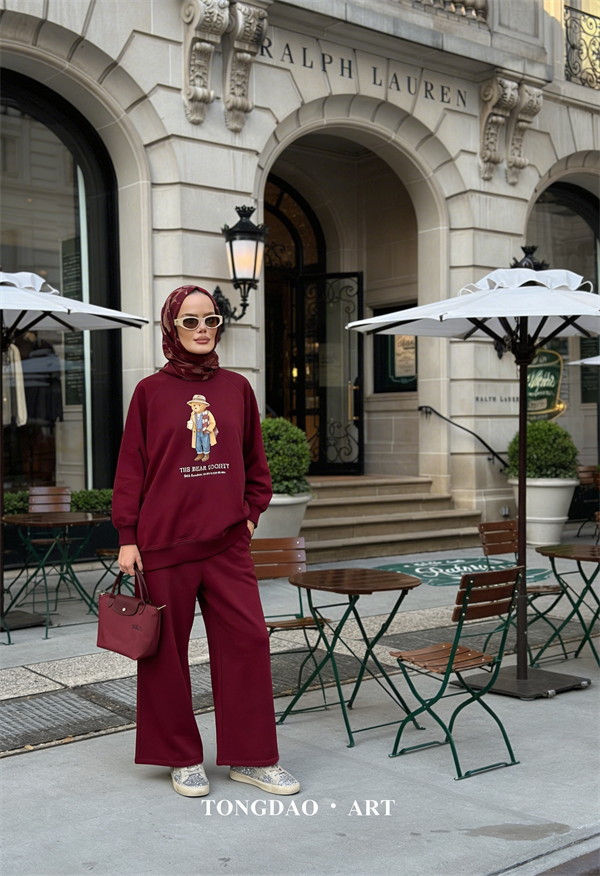 Bear Sea Comfort Pamuklu Oversize Takım – Bol Paça Rahat Kesim -KoyuBordo