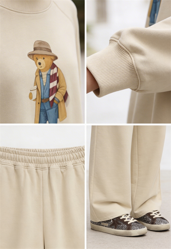 Bear Sea Comfort Pamuklu Oversize Takım – Bol Paça Rahat Kesim -Vanilya