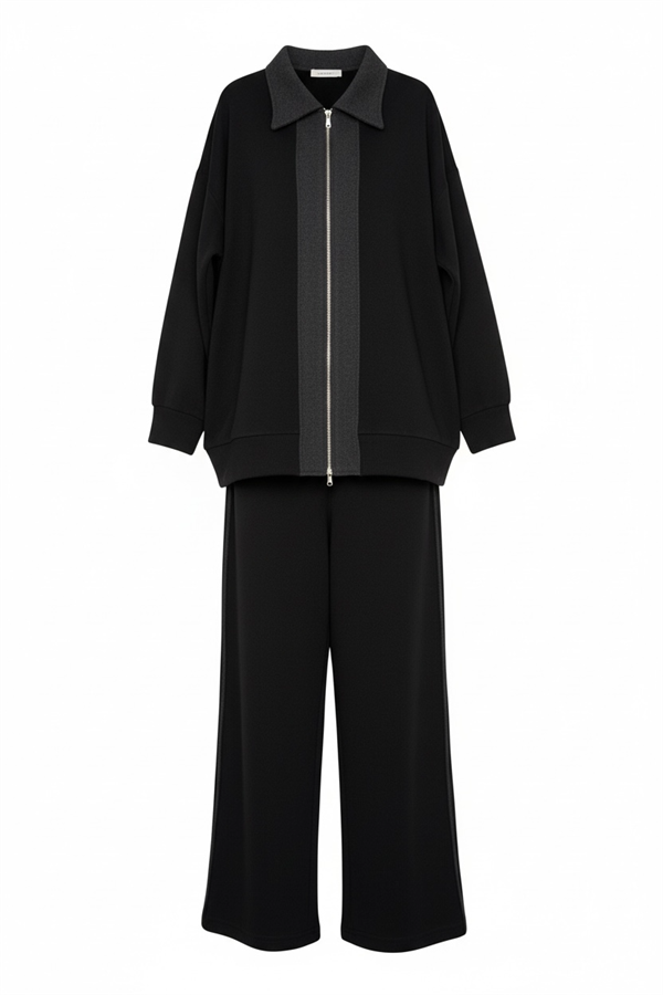 Nordic Selanik- Kaşe Detaylı  Oversize  Takım | Siyah