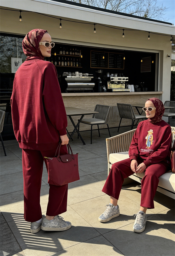 Bear Sea Comfort Pamuklu Oversize Takım – Bol Paça Rahat Kesim -KoyuBordo