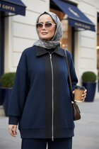 Nordic Selanik - Stamped Detail Oversize Set | Navy Blue
