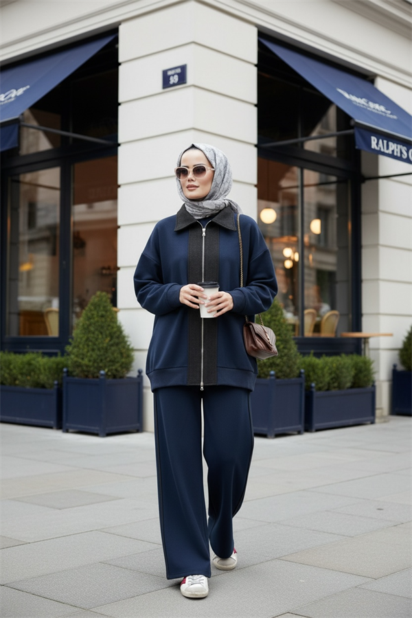 Nordic Selanik- Kaşe Detaylı  Oversize  Takım |Lacivert