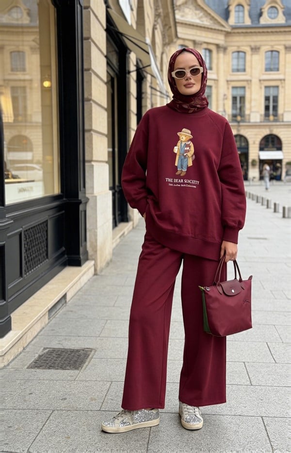Bear Sea Comfort Pamuklu Oversize Takım – Bol Paça Rahat Kesim -KoyuBordo