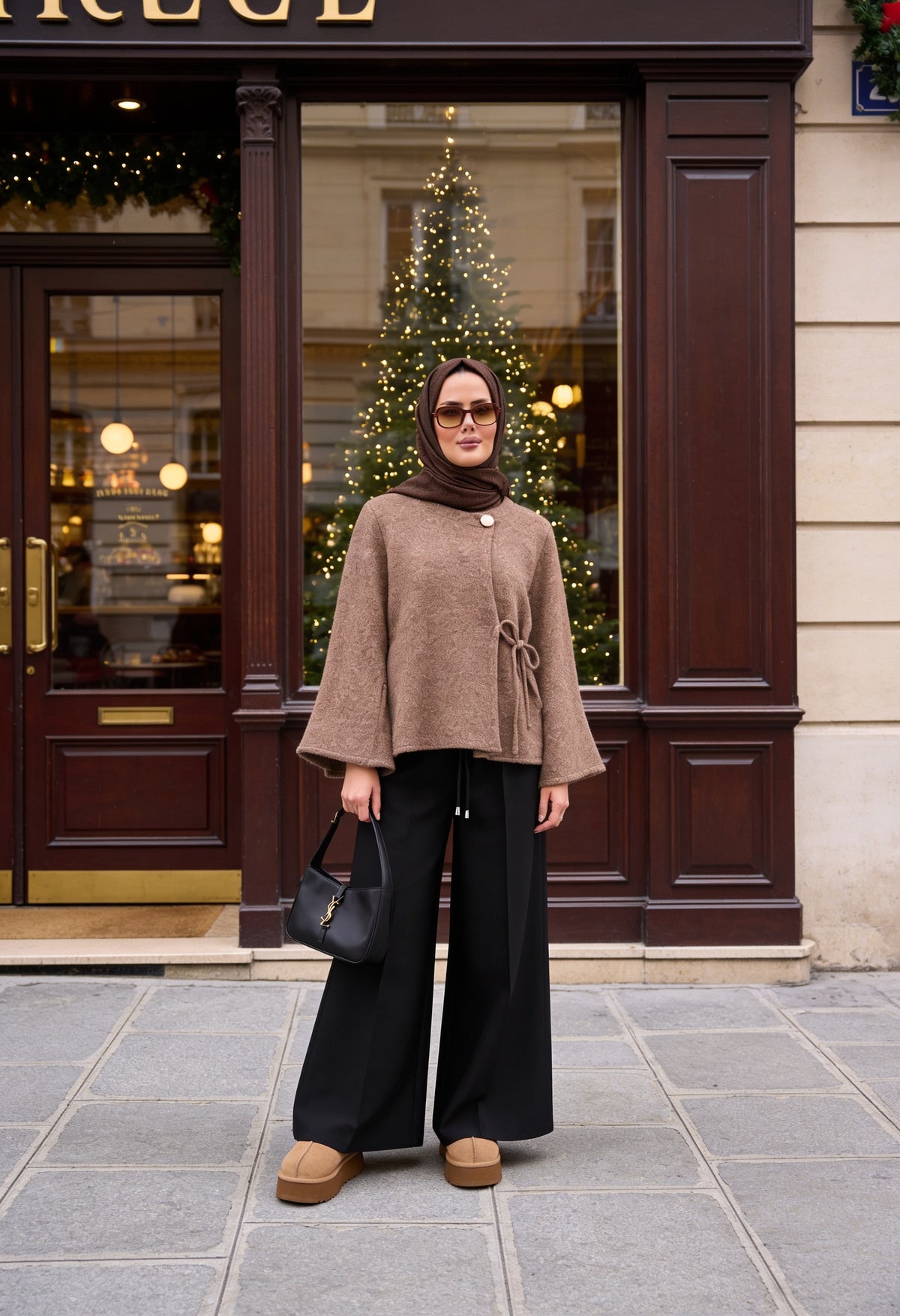 Panço Hırka Yan Bağlamalı  Triko Hırka  Camel