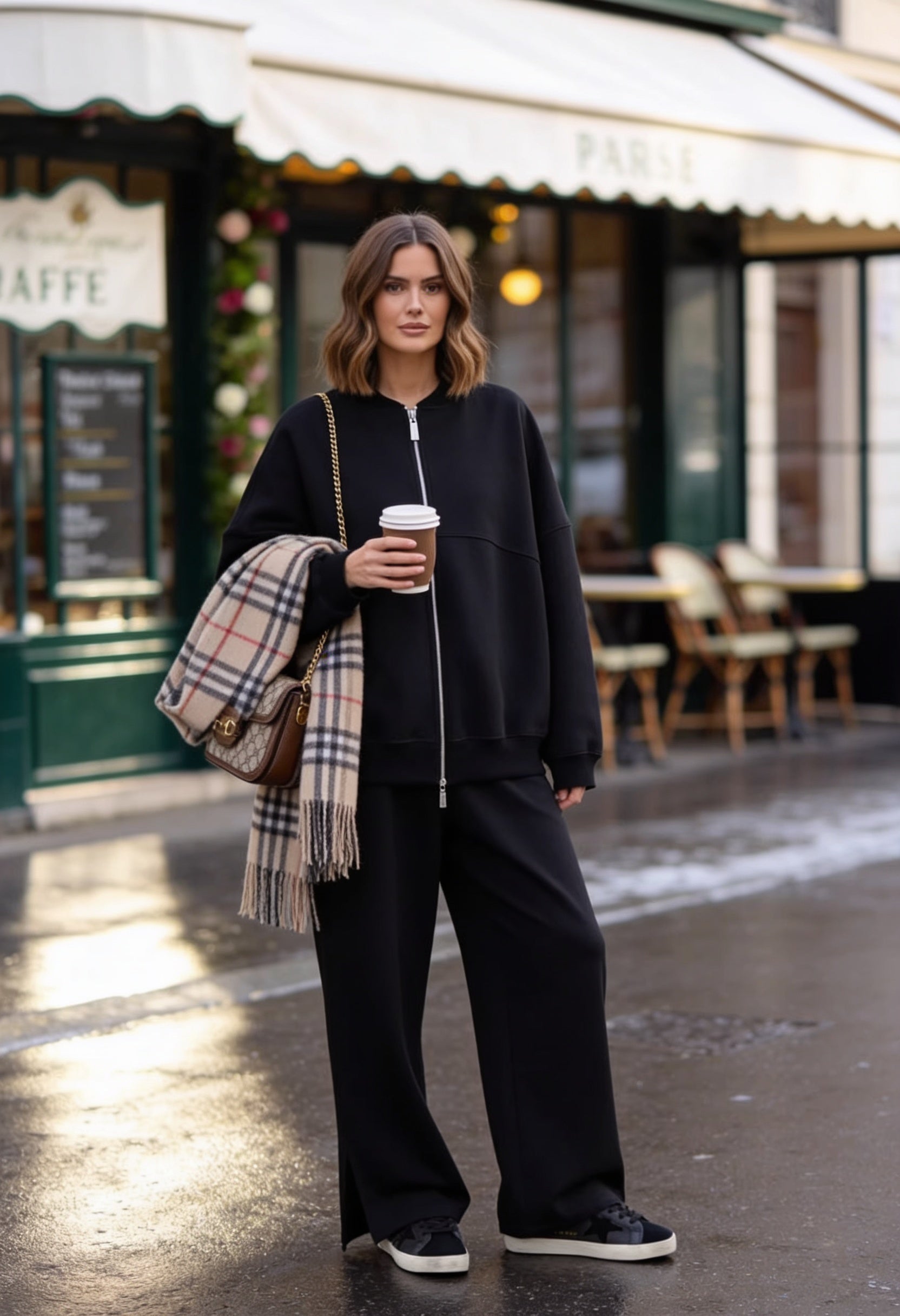 3-Thread Brushed Bomber Two-Piece Modest Set | Cotton Comfortable Set Black
