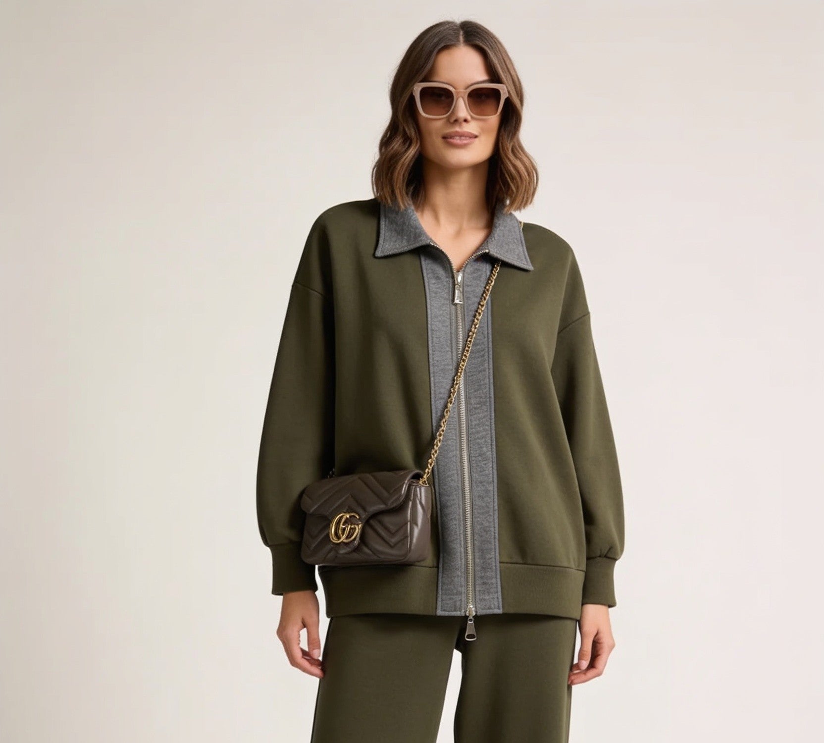 Nordic Thessaloniki- Stamped Detail Oversized Set | Khaki Green