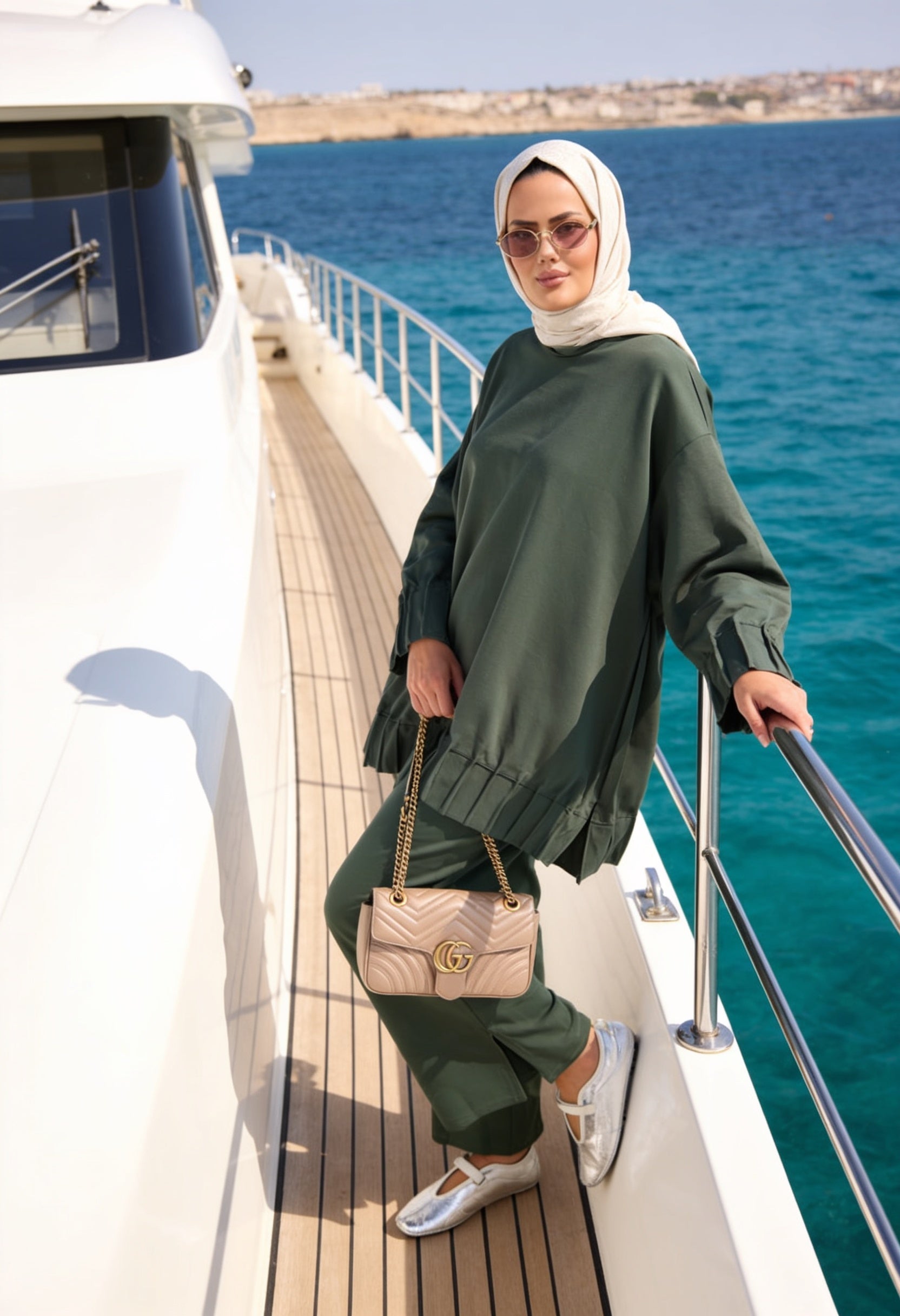 Alisa Pileli Premium Modal  Kumaş Tesettür İkili Takım – Yeşil