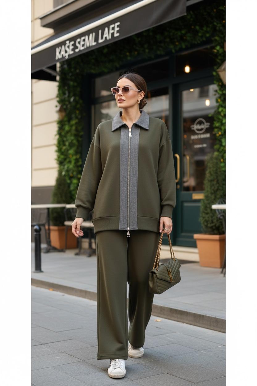 Nordic Thessaloniki- Stamped Detail Oversized Set | Khaki Green