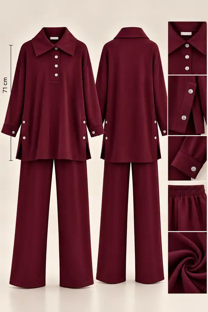 Alina Polo Yaka İkili Takım Bordo