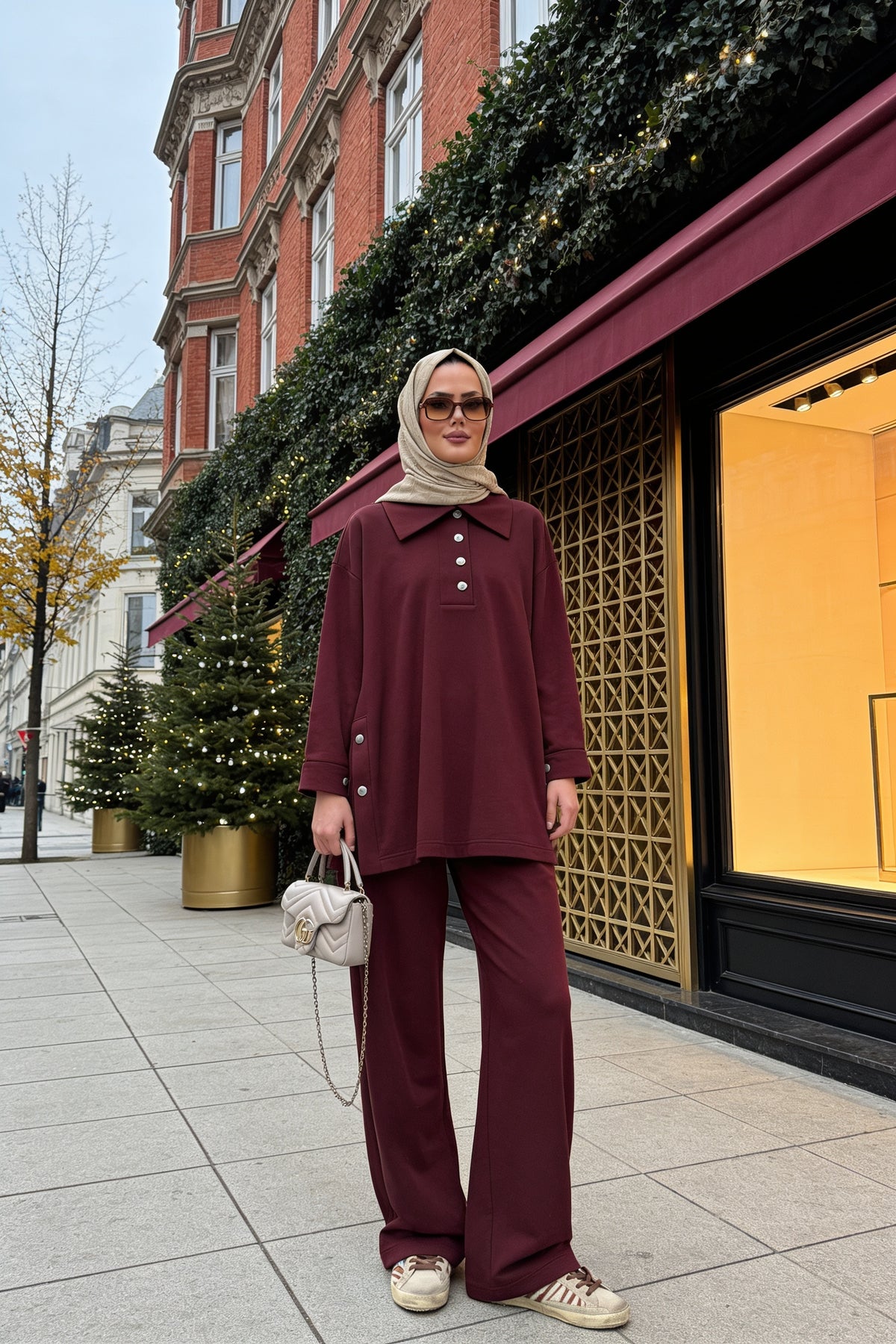 Alina Polo Yaka İkili Takım Bordo