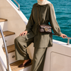 Strawberry Linen Shirt Summer Women's Modest Outfit – Comfortable Elegance with Pocketed Trousers (Sizes 36-48) Yellow