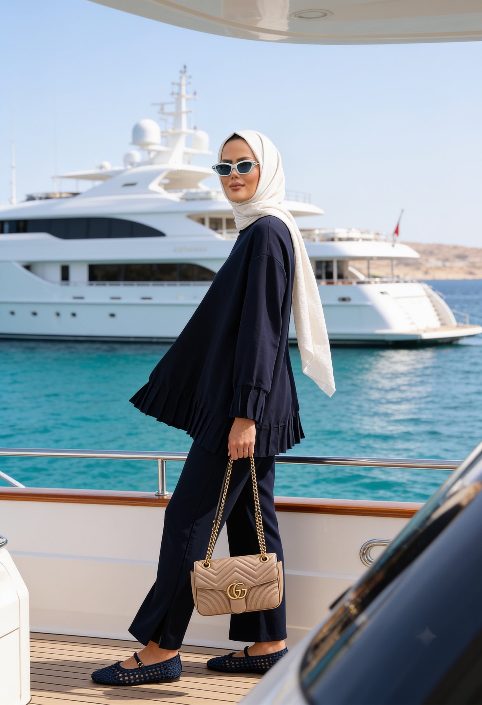 Alisa Pileli Premium Modal  Kumaş Tesettür İkili Takım– Lacivert