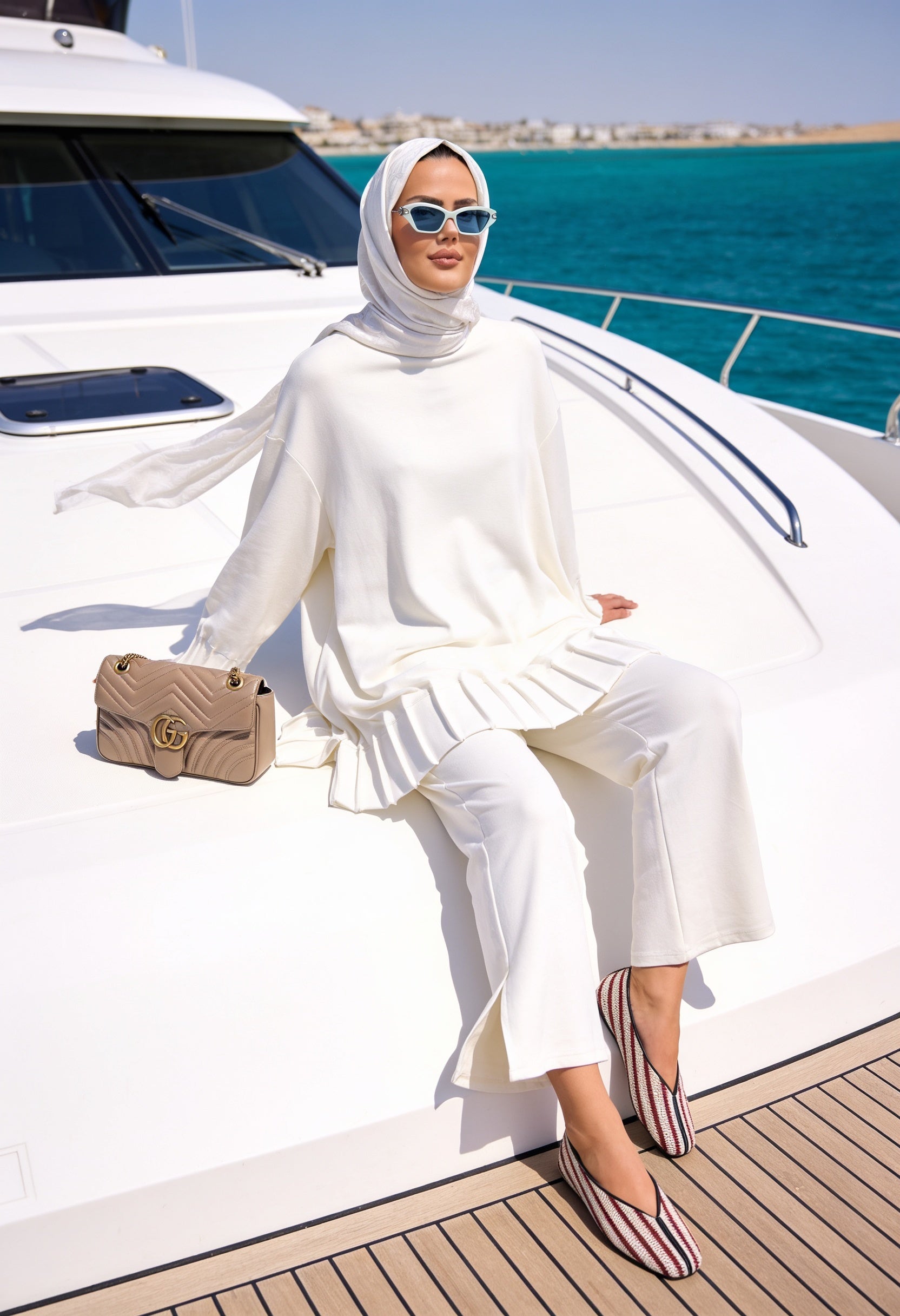 Alisa Pileli Premium Modal Kumaş Tesettür İkili Takım – Ekru