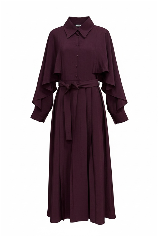 Aurelia Pelerin Detaylı Tencel Elbise – Mürdüm