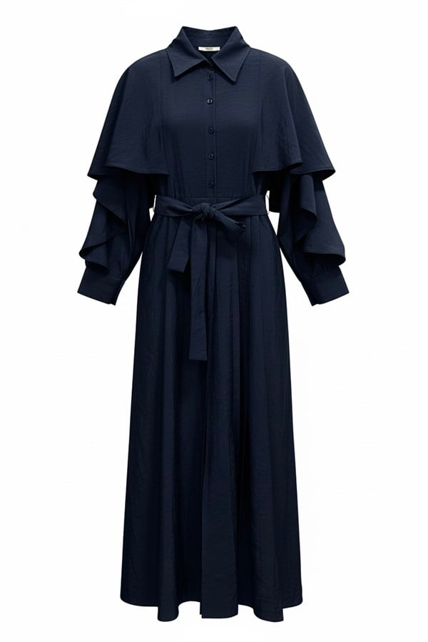 Aurelia Pelerin Detaylı Tencel Elbise – Lacivert
