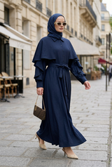 Aurelia Pelerin Detaylı Tencel Elbise – Lacivert