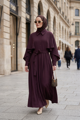 Aurelia Pelerin Detaylı Tencel Elbise – Mürdüm