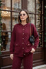 Oslo Thessaloniki Fabric Cardigan Two-Piece Set – Oversized Fit – Winter Modest Set Burgundy
