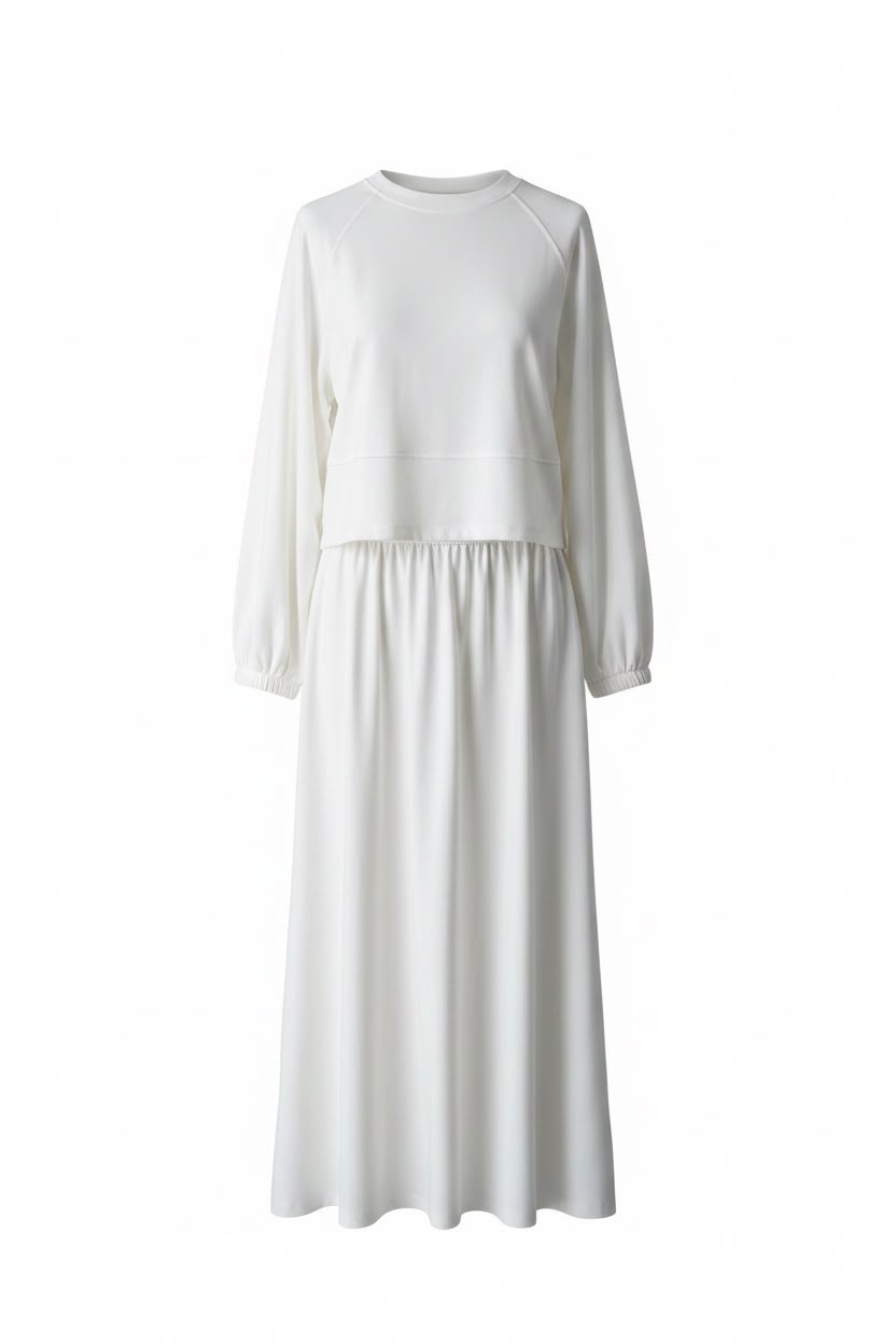 Mihra  Modal Kumaş Oversize Etekli Takım – Ekru