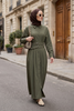 Elara Çift Kemerli Tencel Elbise-Hakiyeşil