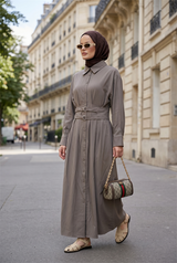 Elara Çift Kemerli Tencel Elbise-Vizon