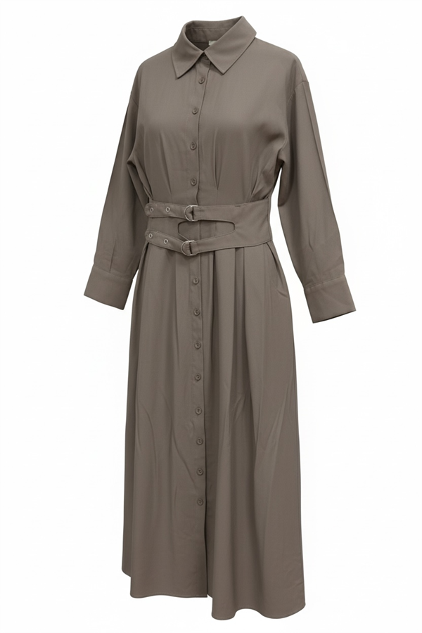 Elara Çift Kemerli Tencel Elbise-Vizon