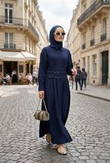 Elara Çift Kemerli Tencel Elbise-Lacivert
