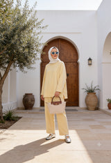 Aluna Modal Pantolonlu Takım | Premium Oversize Rahat Kalıp-Sarı