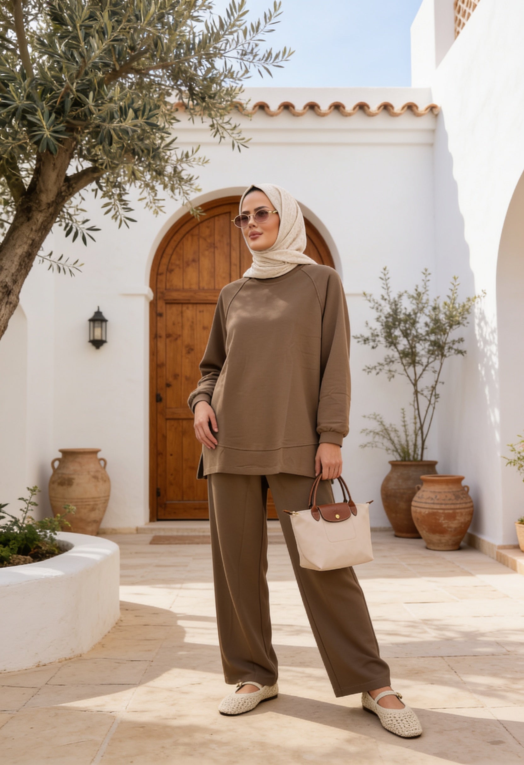 Aluna Modal Pantolonlu Takım | Premium Oversize Rahat Kalıp-AçıkKahve