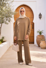 Aluna Modal Pantolonlu Takım | Premium Oversize Rahat Kalıp-AçıkKahve
