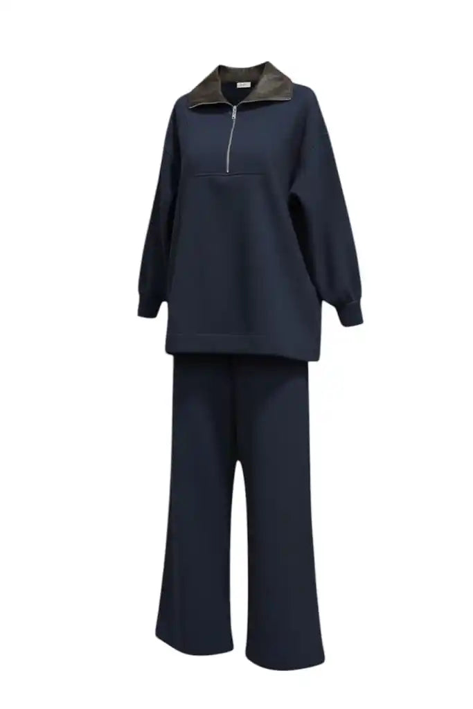 Oslo Comfort Set – Thessaloniki Fabric Two-Piece Modest Wear Outfit Navy Blue
