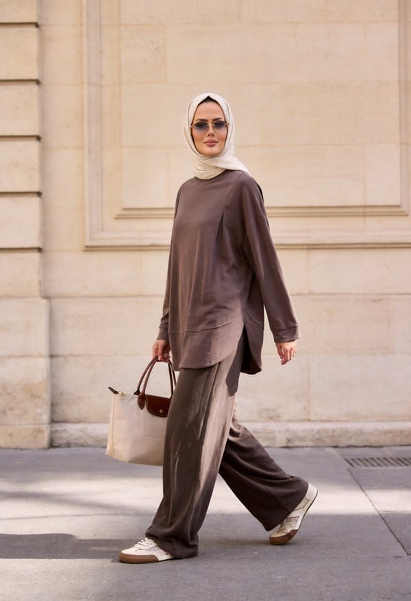 Pike Modal Oversize Pantolonlu Takım - Vizon