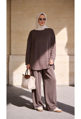 Pike Modal Oversize Pantolonlu Takım - Vizon