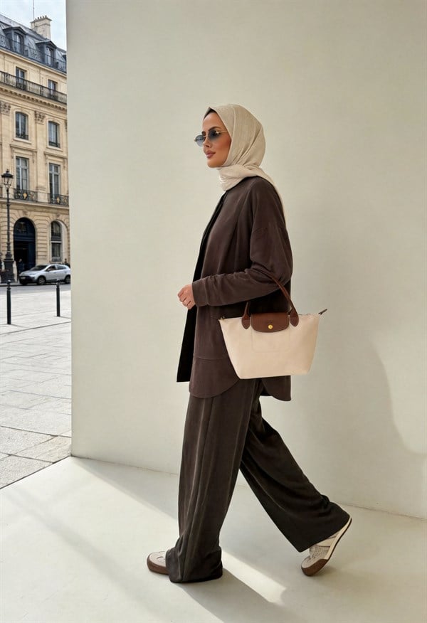 Pike Modal Oversize Pantolonlu Takım - Vizon