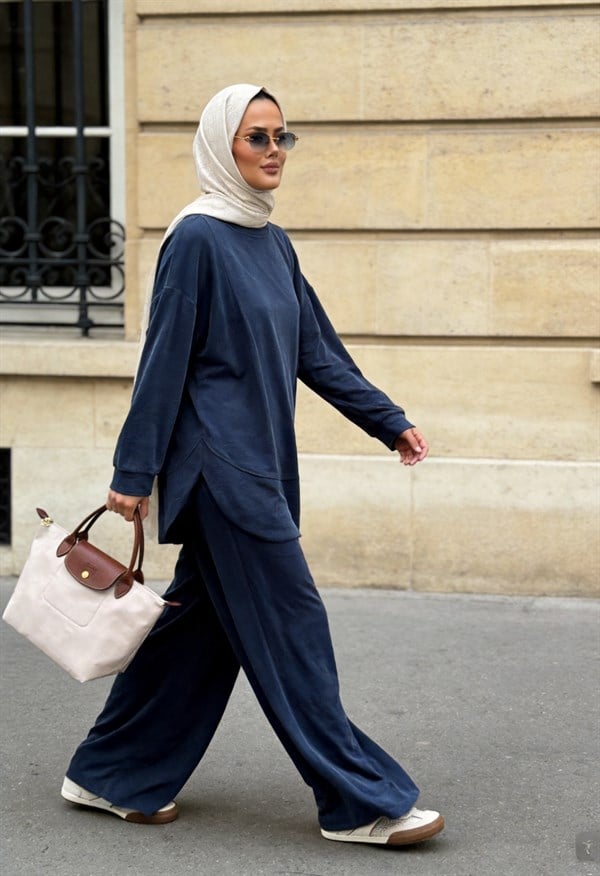 Pike Modal Oversize Pantolonlu Takım - Lacivert