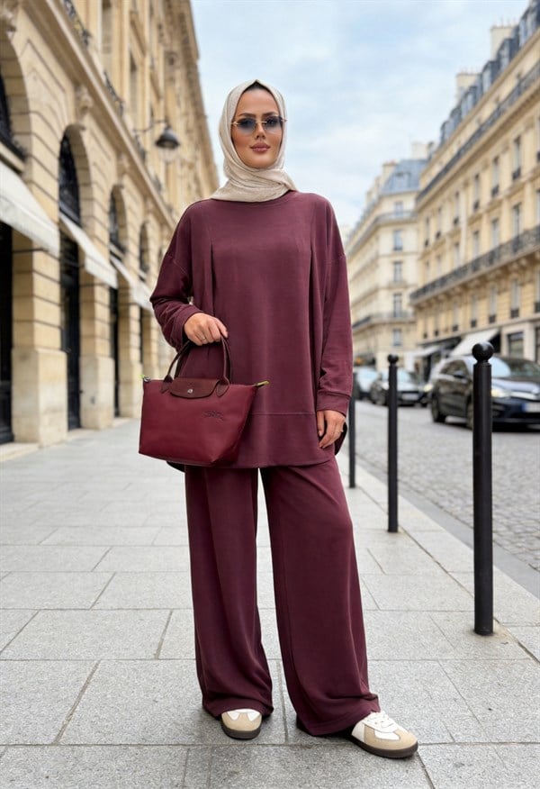 Pike Modal Oversize Pantolonlu Takım - Mürdüm