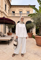 Lavin Strawberry Fabric Ruffled Oversize Pants Set - Ecru