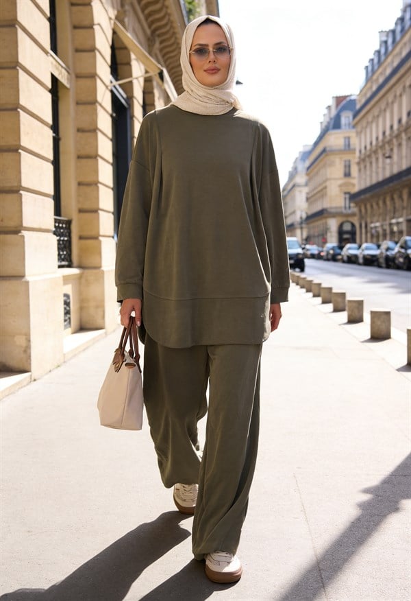 Pike Modal Oversize Pantolonlu Takım - Yeşil
