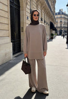 Pike Modal Oversize Pantolonlu Takım - Bej