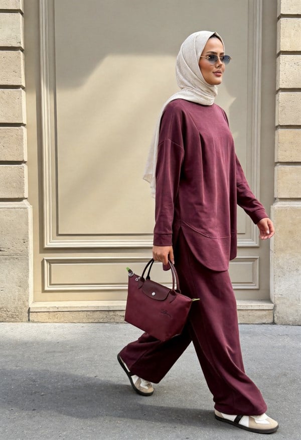 Pike Modal Oversize Pantolonlu Takım - Mürdüm