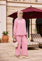 Lavin Strawberry Fabric Ruffled Oversize Pants Set - Pink