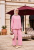 Lavin  Çilek Kumaş Fırfırlı Oversize Pantolonlu Takım-Pembe