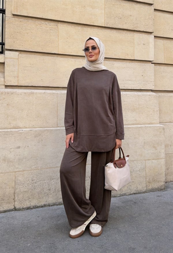 Pike Modal Oversize Pantolonlu Takım - Vizon
