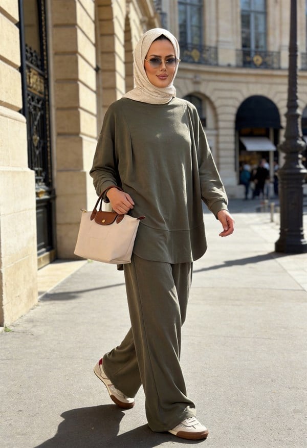 Pike Modal Oversize Pantolonlu Takım - Yeşil