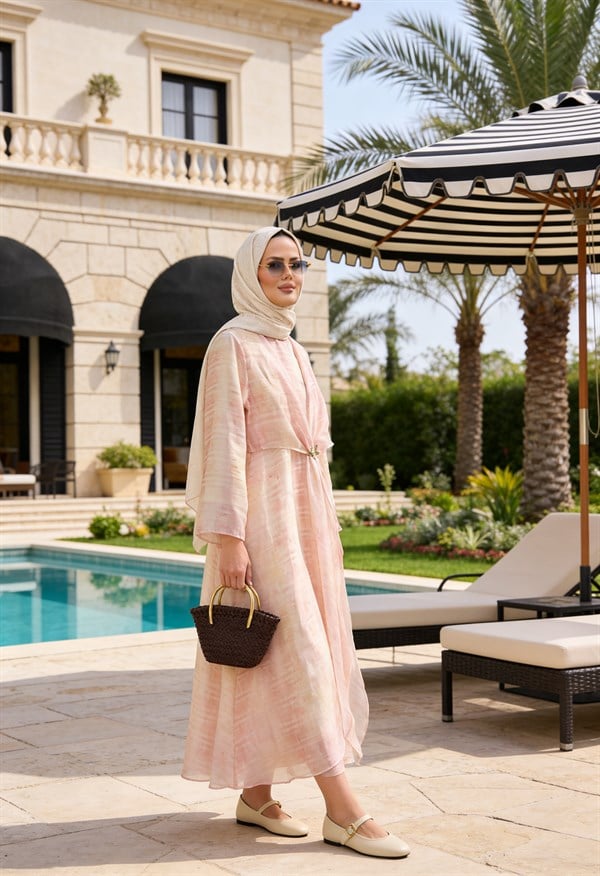 Aura Tokalı Şifon - Tam Astarlı Özel Gün Elbisesi - Pembe