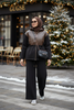Milano Leather Set – Deri Detaylı Üç İplik Şardonlu Tesettür Takım Siyah