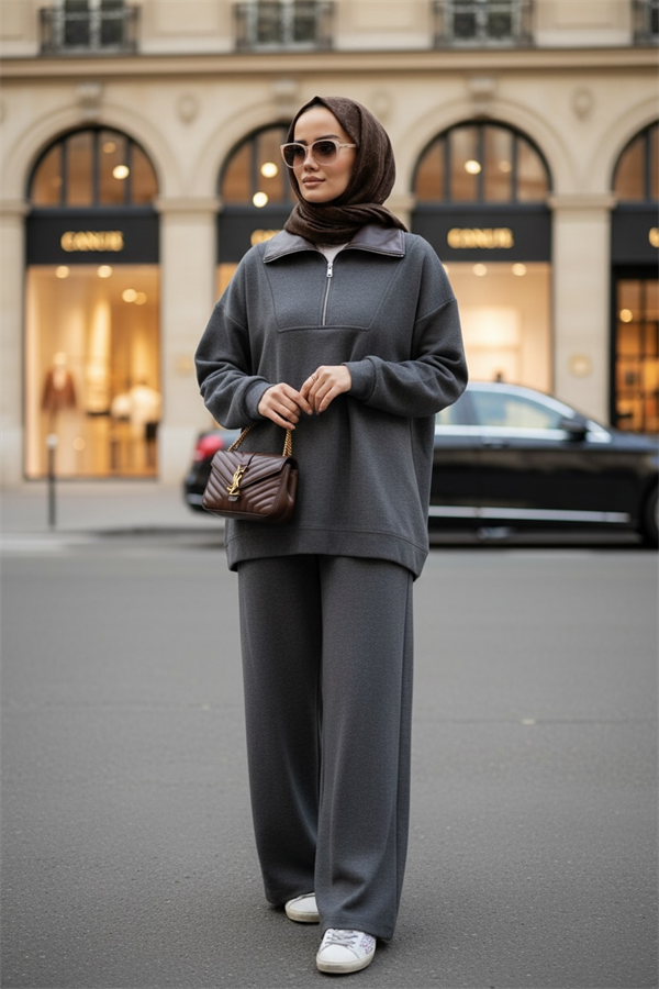 Oslo Comfort Set – Selanik Kumaş İkili Tesettür Takım Gri