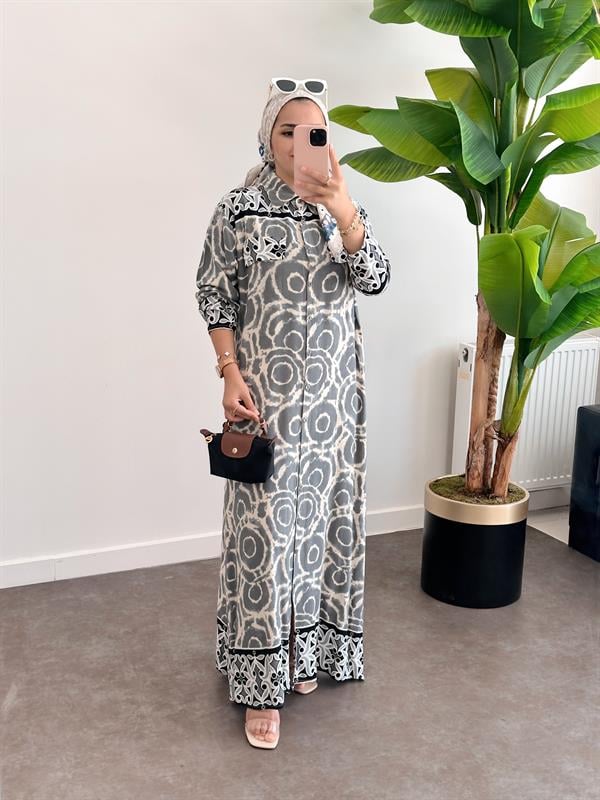 Pamuk Viskon Elbise Gri
