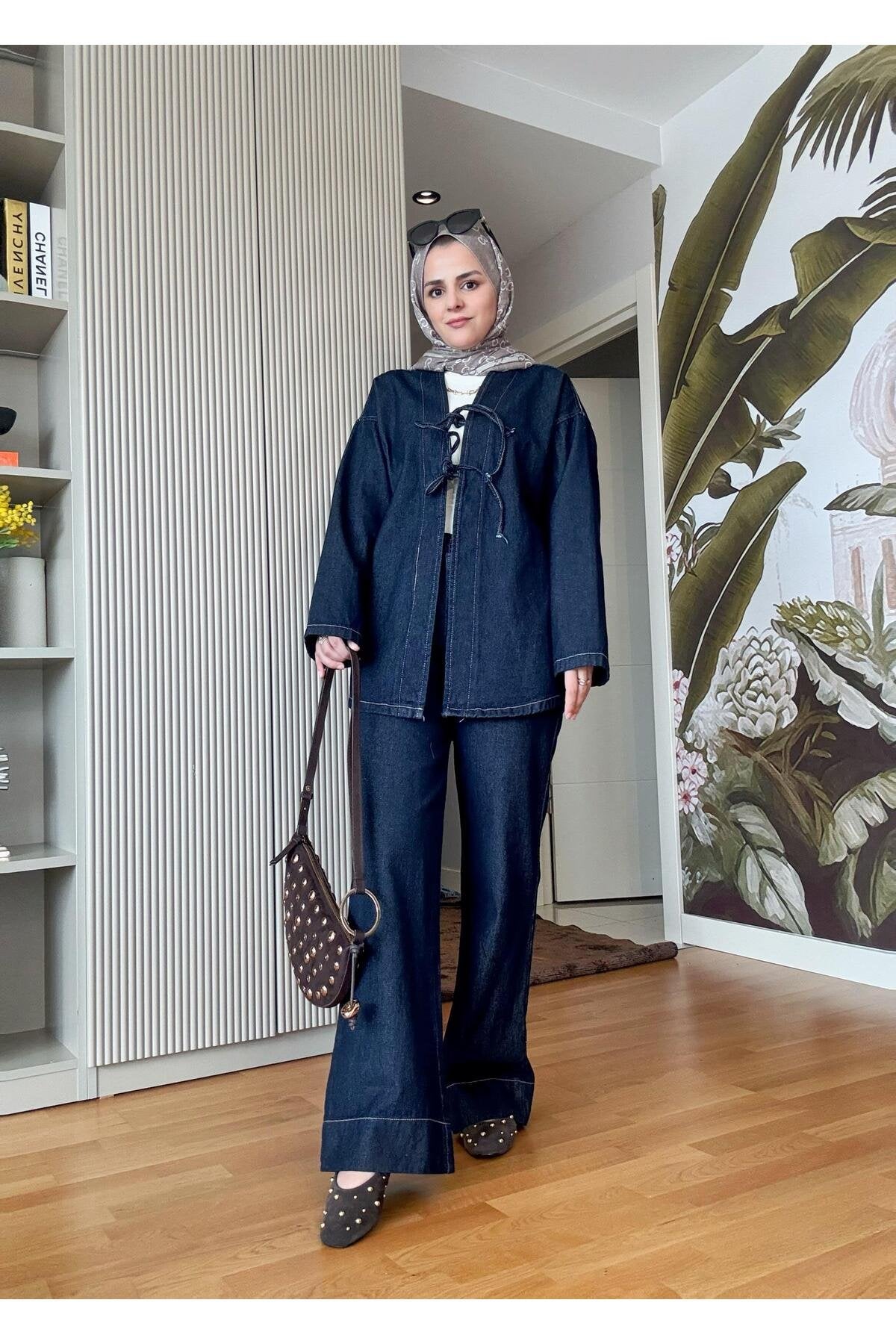 Kurdela ipli Denim Ceket Takım Açık Mavi