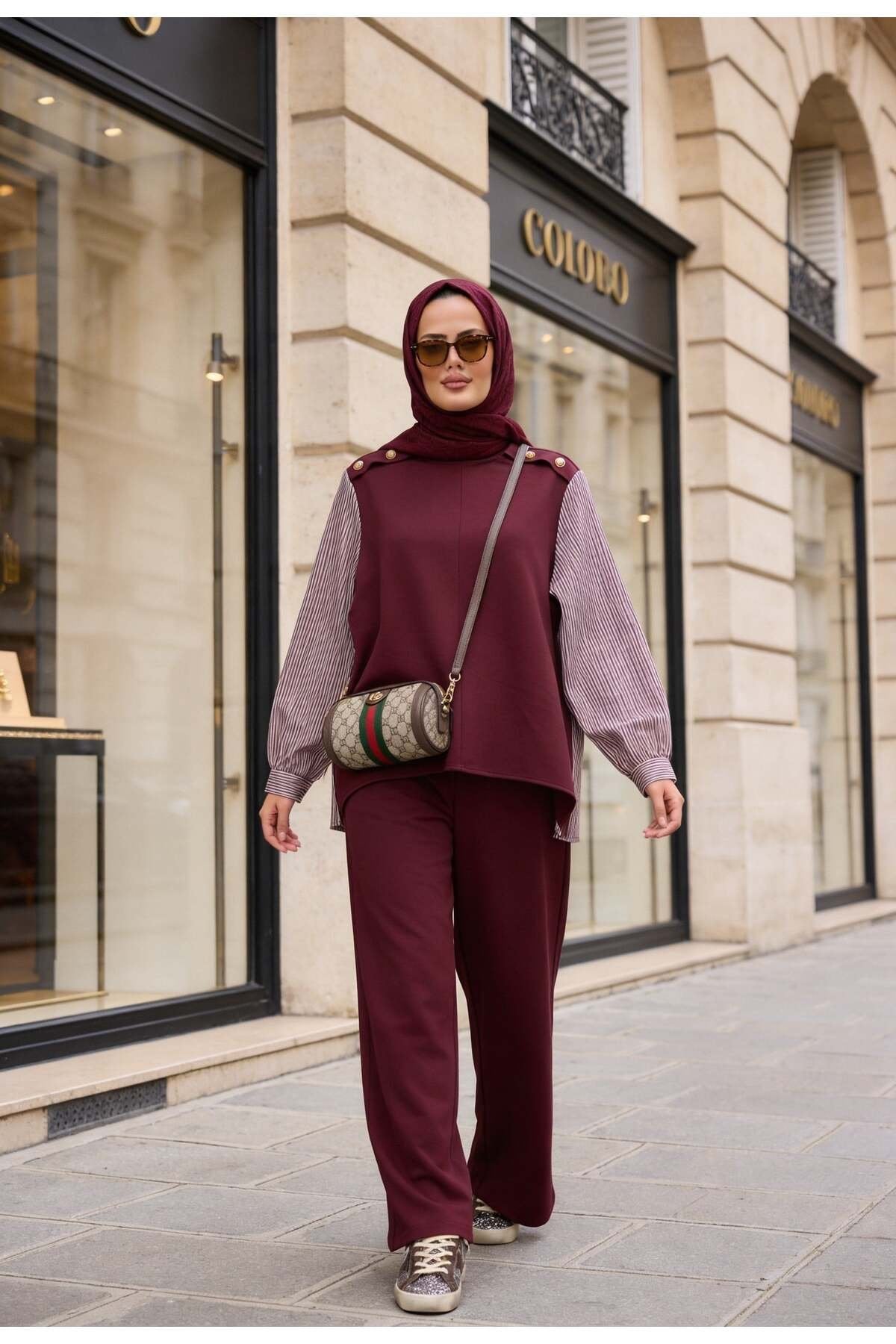 Marina Gömlek Çizgili İkili Takım-Lacivert
